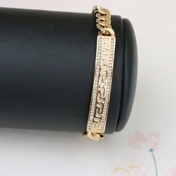 "Elegant Greek Key Rose Gold Bracelet with Sparkling CZ Accents, XPBL0964 - Picture 9 of 12